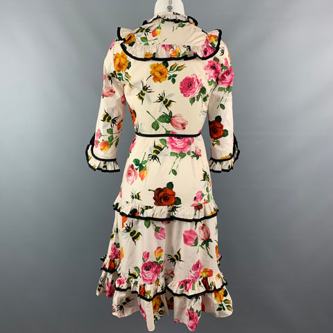 GUCCI Size 2 Beige Floral Cotton Ruffle Pussy Bow Cocktail Dress