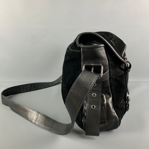 YVES SAINT LAURENT Black Suede Leather Satchel Shoulder Bag