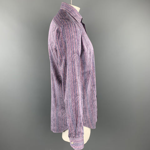 ETRO Size XL Lavender Stripe Cotton Button Up Long Sleeve Shirt