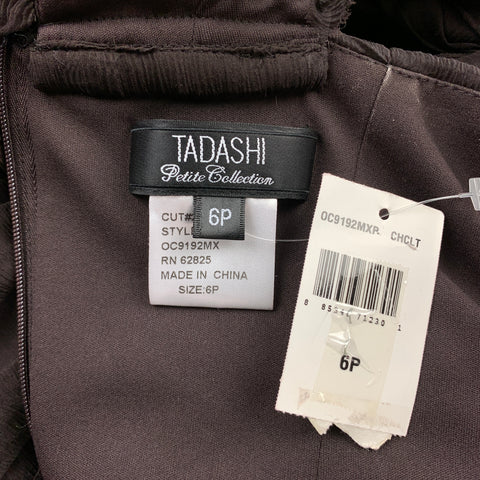TADASHI Size 6 Brown Ruched Silk V-Neck Sleeveless Cocktail Dress