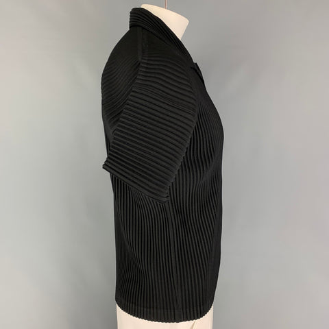ISSEY MIYAKE HOMME PLISSE Size L Black Pleated Polyester Short Sleeve Shirt