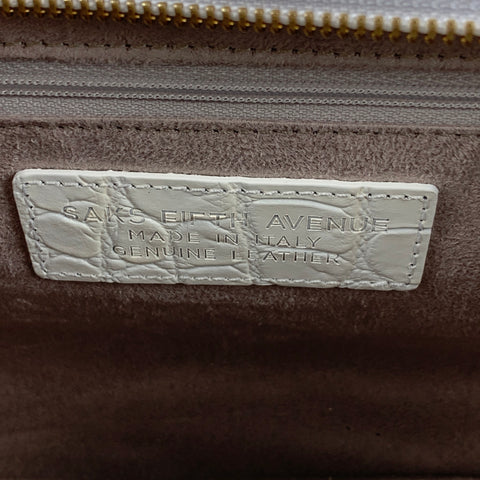 SAKS FIFTH AVENUE Off White Alligator Leather Embossed Handbag