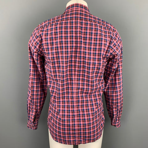 DRIES VAN NOTEN Size M Pink & Navy Plaid Cotton Button Up Long Sleeve Shirt