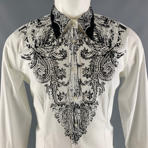 ETRO Size 14 White Black Cotton &  Elastane Print Shirt