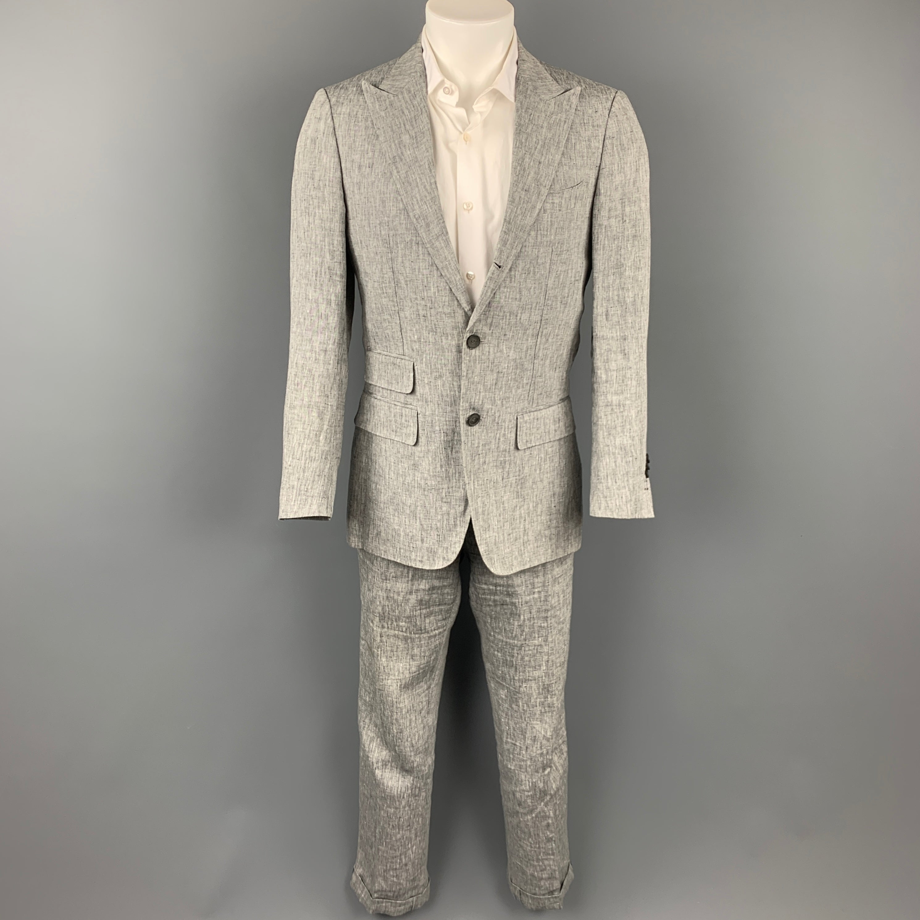 TOLLEGNO 1900 Washington Size 38 Regular Charcoal & White Linen TOLLEGNO 1900 Washington Size 38 Regular Charcoal & White Linen