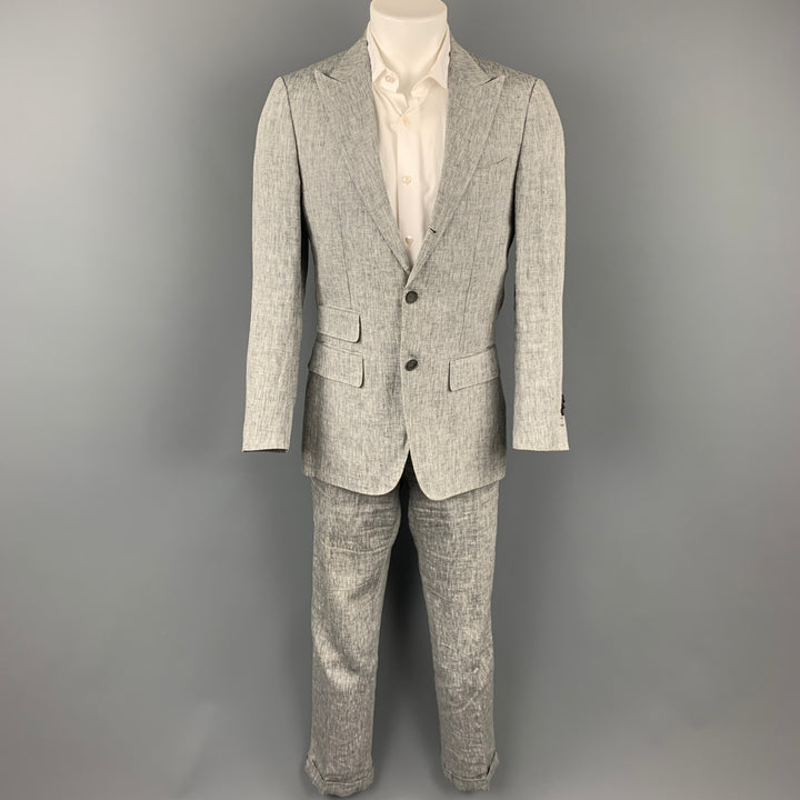 TOLLEGNO 1900 Washington Size 38 Regular Charcoal & White Linen Peak Lapel Suit
