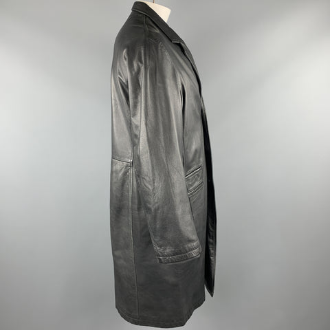YOHJI YAMAMOTO POUR HOMME Size M Black Solid Leather Notch Lapel Coat