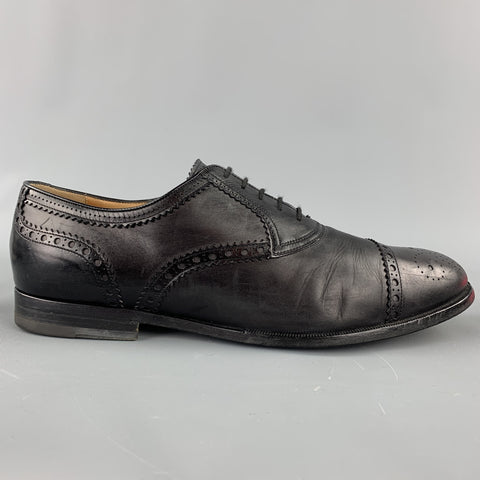 GUCCI Size 10.5 Black Perforated Leather Cap Toe Lace Up Shoes