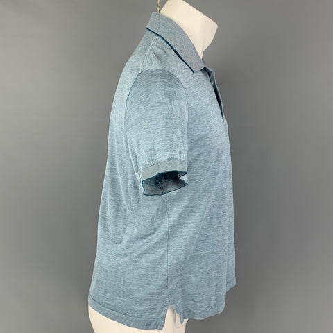 ERMENEGILDO ZEGNA Size S Blue White Heather Cotton Short Sleeve Polo