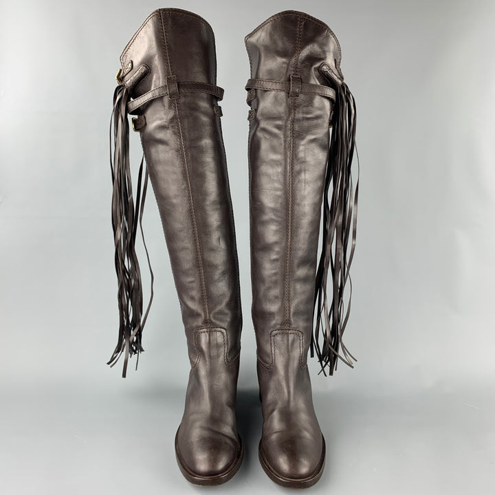 GUCCI Size 11 Brown Leather Tassel Pull On Boots