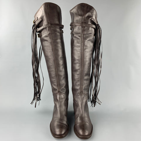 GUCCI Talla 11 Botas sin cordones con borlas de cuero marrón