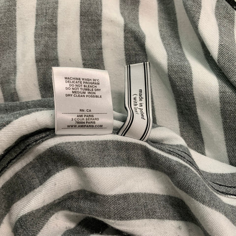 AMI ALEXANDRE MATTIUSSI Size M  Black White Vertical Stripe Viscose Button Up  Long Sleeve Shirt
