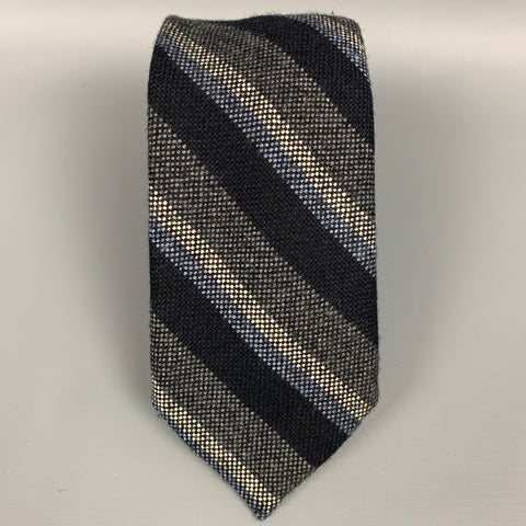 BREUER Black & Charcoal Stripe Knit Wool Tie