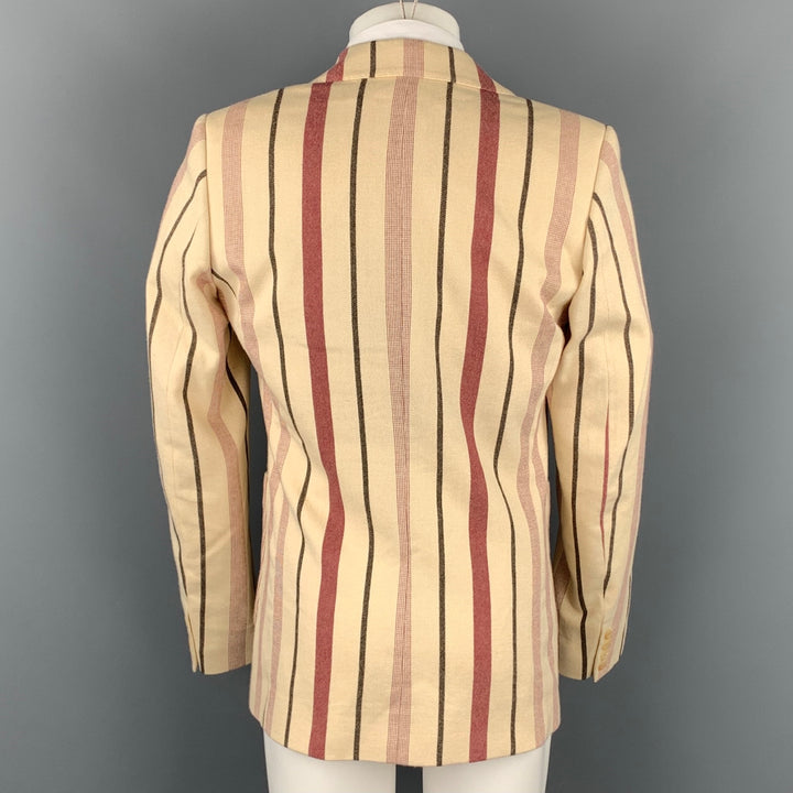 AESTHETICTERRORISTS by WALTER VAN BEIRENDONCK Size 40 Cream & Burgundy Vertical Stripe Wool Upside-Down Blazer Sport Coat