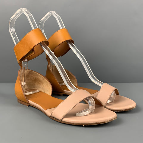 CHLOE Lazise Size 6.5 Tan Leather Color Block Ankle Strap Sandals