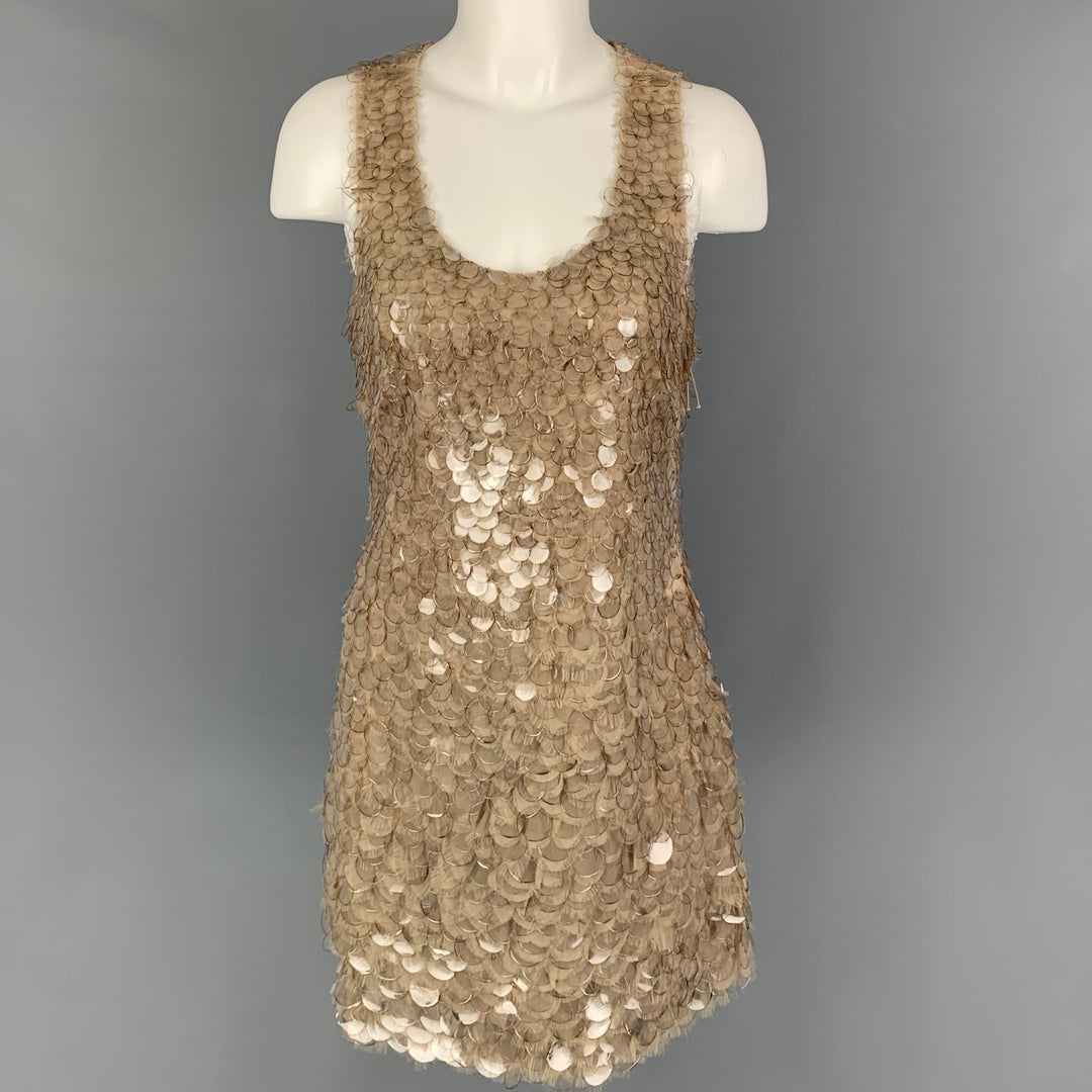 J. MENDEL Size 8 Taupe Polyamide Silk Paillette Shift Dress J. MENDEL Size 8 Taupe Polyamide Silk Paillette Shift Dress