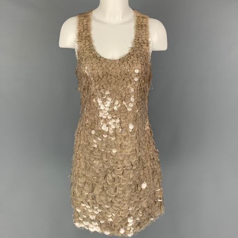 J. MENDEL Size 8 Taupe Polyamide Silk Paillette Shift Dress