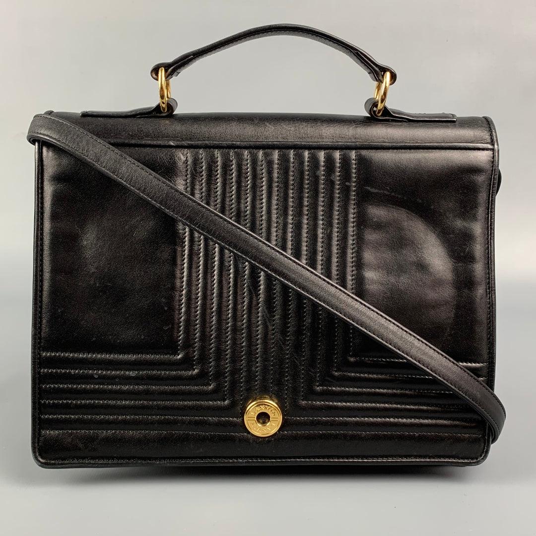 Vintage LANVIN Black Leather Top Handles Handbag