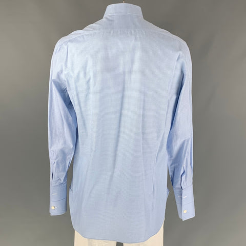 KITON Size XL White & Light Blue Gingham Cotton Button Down Long Sleeve Shirt