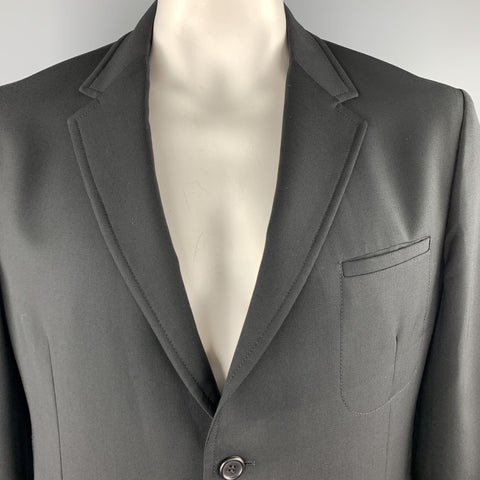 PRADA Size 46 Black Woven Wool Notch Lapel Sport Coat