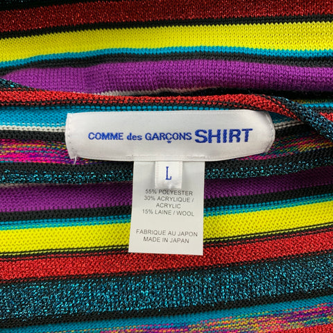 COMME des GARCONS SHIRT Size L Multi-Color Stripe Polyester Blend V-Neck Pullover