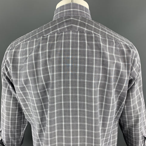 TOM FORD Size M Blue & Grey Plaid Cotton Pointed Collar Button Up Long Sleeve Shirt