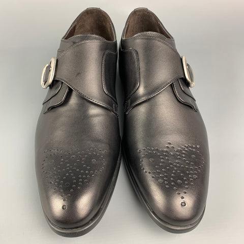 BRUNO MAGLI Size 8 Black Perforated Leather Monk Strap Loafers