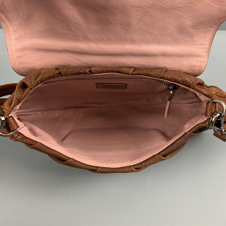 PRADA Brown Red Leather Rhinestones Handbag