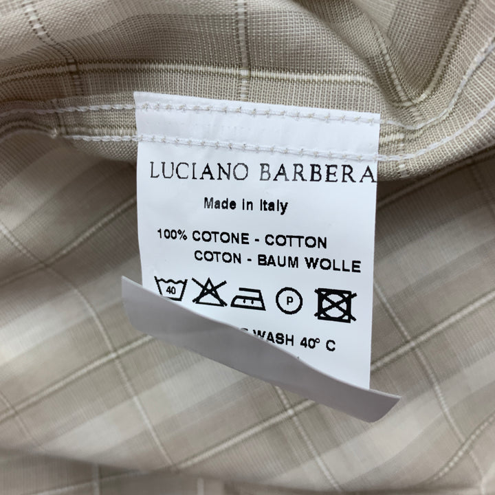 LUCIANO BARBERA Taille L Beige Fenêtre Panneau Coton Boutonné Chemise à Manches Longues