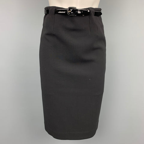 RALPH LAUREN Black Label Talla 2 Falda lápiz de lana negra con cinturón