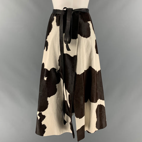 MARC JACOBS Size 6 Brown Cream Calf hair Wrap Skirt