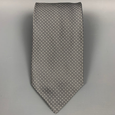 LORO PIANA Grey & White Dot Print Silk Tie