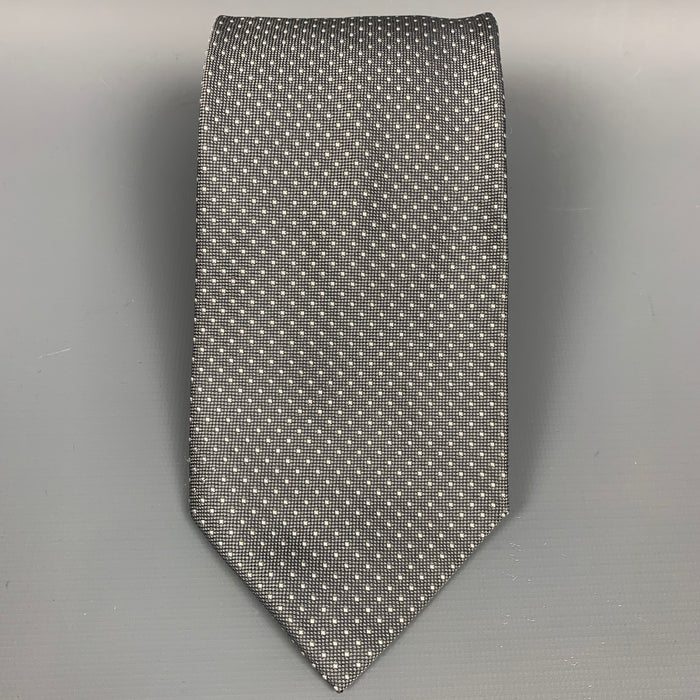 LORO PIANA Grey & White Dot Print Silk Tie