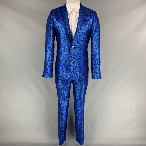 MASATOMO Talla 40 Traje de solapa de muesca en mezcla de acrílico metálico azul real
