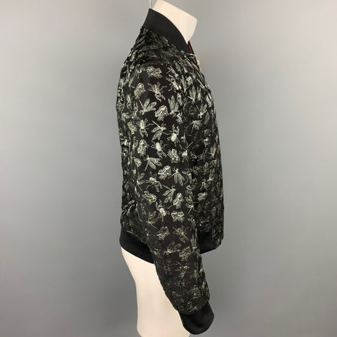 PAUL SMITH Dreamer Size L Black & Silver Jacquard Wool Blend Zip Up Bomber Jacket