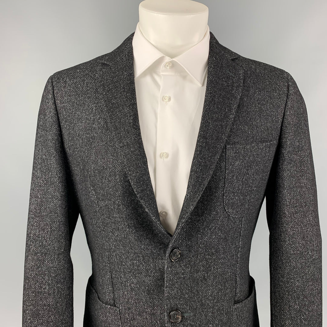 TONELLO Size 40 Black & Grey Woven Notch Lapel Sport Coat