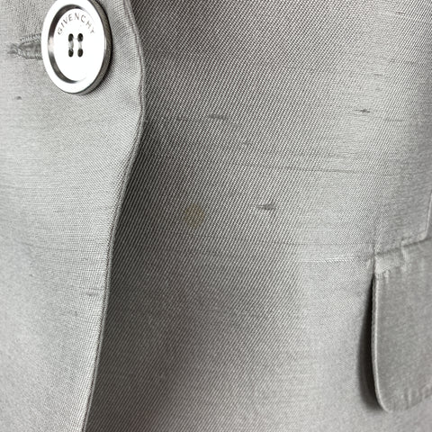 GIVENCHY Size 6 Silver Silk Shangtung Copped Blazer Jacket