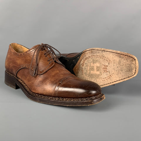 CALZOLERIA HARRIS x BARNEY'S NEW YORK Size 8.5 Bronze Distressed Leather Cap Toe Shoes