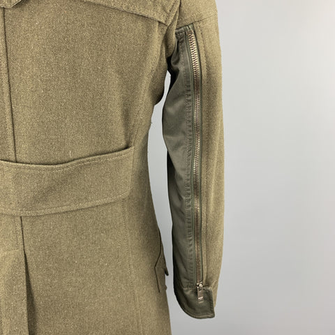 MOSCHINO JEANS Size M Olive Wool Double Breasted Epaulette Coat