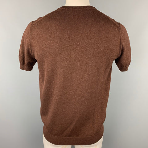 DOLCE & GABBANA Size L Brown Sparkle Wool Blend Short Sleeve Pullover