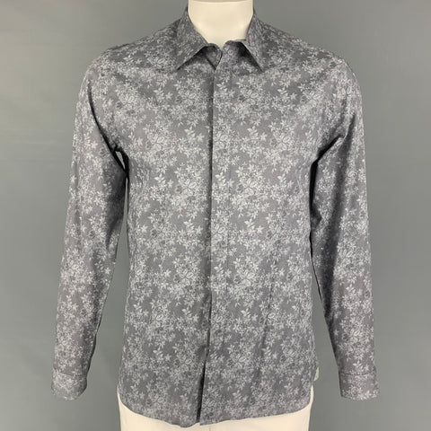 TED BAKER Camisa de manga larga con botones de algodón floral gris talla L