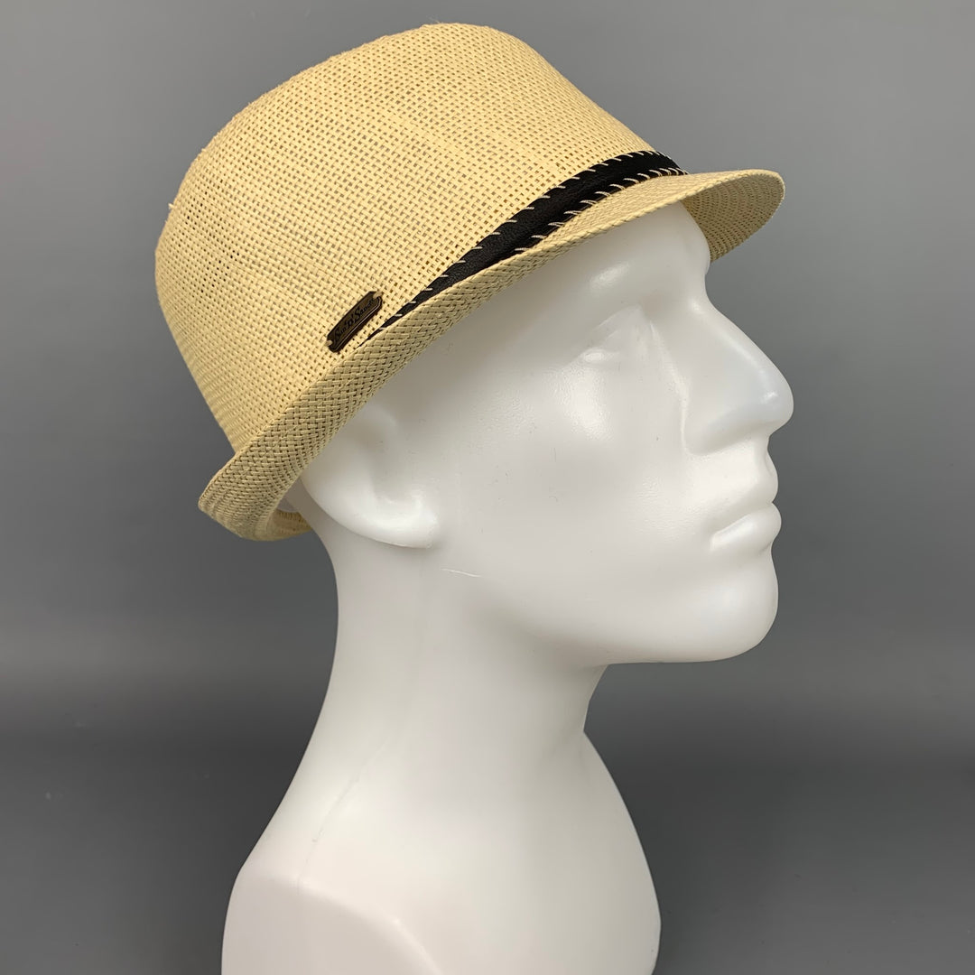 SUN 'N' SAND Natural & Black Woven Raffia Fedora Hat