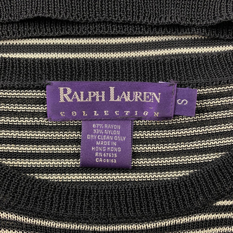 RALPH LAUREN COLLECTION Size S Black & White Knitted Stripe Rayon Blend Crew-Neck Pullover