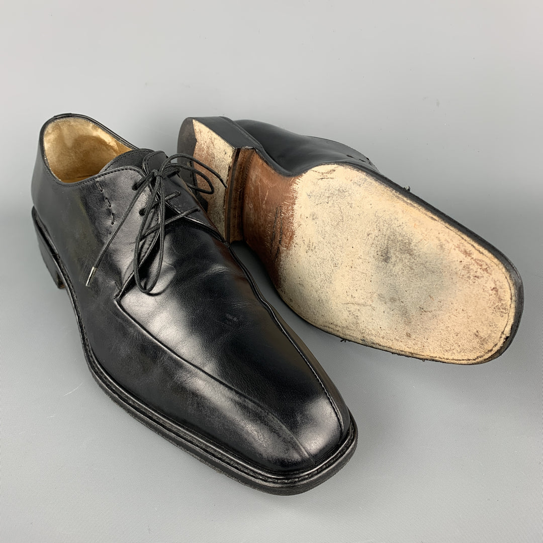 SALVATORE FERRAGAMO Taille 10 Chaussures à lacets en cuir massif noir