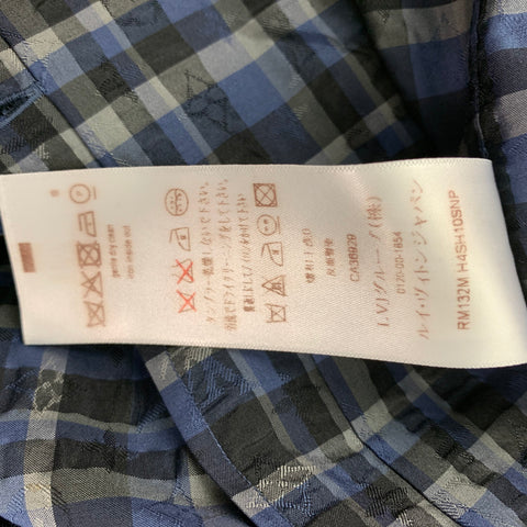 LOUIS VUITTON Size XL Blue Black Grey Plaid Silk Button Up Long Sleeve Shirt