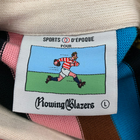 ROWING BLAZERS Size L Multi-Color Vertical Stripe Cotton Long Sleeve Polo