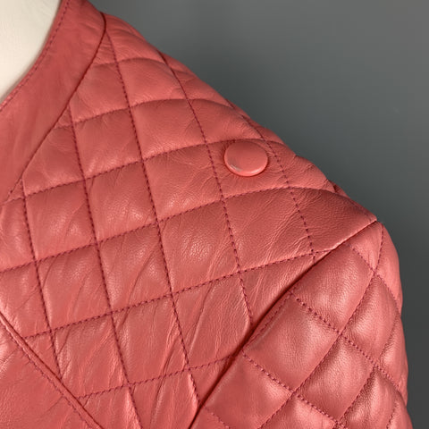 BALENCIAGA Size 6 Pink Quilted Leather Moto Biker Jacket