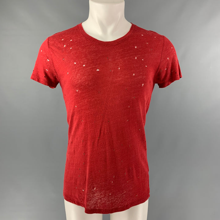 IRO Taille XS T-shirt à col rond en lin vieilli brique