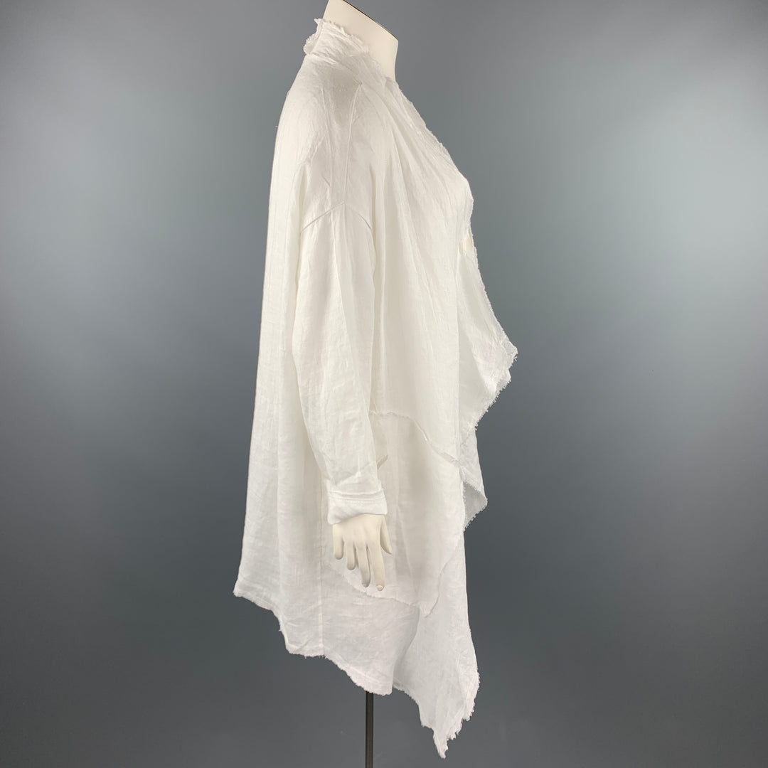 GIGI Size L White Linen Asymmetrical Open Front Coat
