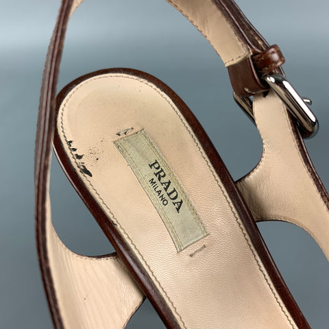 PRADA Size 8 Brown Leather Platform Sandals